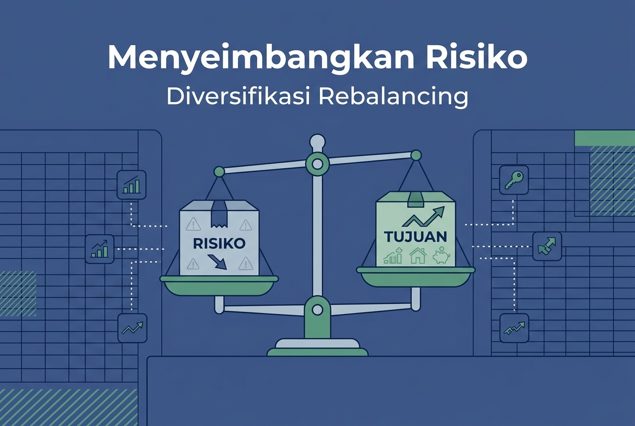 Timbangan menyeimbangkan dua kotak risiko dan tujuan